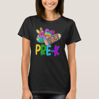 Peace Love Pre K Tie Dye Leopard Pencil First Day T-Shirt