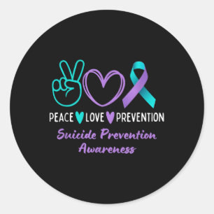 Peace Love Prevention Suicide Awareness Teal Purpl Classic Round Sticker