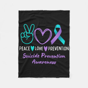 Peace Love Prevention Suicide Awareness Teal Purpl Fleece Blanket
