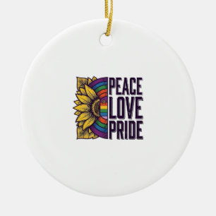 Peace Love Pride Vintage Flower Vector Shirt_1 Ceramic Ornament