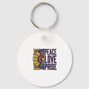 Peace Love Pride Vintage Flower Vector Shirt_1 Keychain
