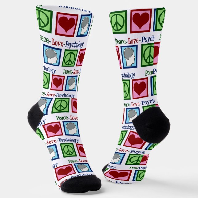 Peace Love Psychology Cute Psychologist Socks (Angled)