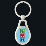 Peace Love PT Physical Therapy Keychain<br><div class="desc">A cute Christmas physical therapist gift featuring a pretty green peace sign,  red heart,  and the PT in blue for physical therapy. Buy this present for your favourite physical therapist.</div>