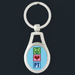 Peace Love PT Physical Therapy Keychain<br><div class="desc">A cute Christmas physical therapist gift featuring a pretty green peace sign,  red heart,  and the PT in blue for physical therapy. Buy this present for your favourite physical therapist.</div>