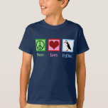 Peace Love Puffins Cute Kids T-Shirt<br><div class="desc">A pretty puffin kids t-shirt featuring a green peace sign,  red heart,  and a puffin bird. I love marine animals.</div>