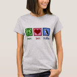Peace Love Puffins T-Shirt<br><div class="desc">A pretty puffin gift featuring a green peace sign,  red heart,  and a puffin bird. I love marine animals.</div>