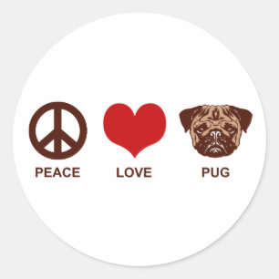 Peace Love Pug Classic Round Sticker