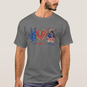 Peace Love Pug Dog Patriotic America Flag 4Th July T-Shirt