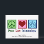 Peace Love Pulmonology Customizable Pulmonologist Holiday Card<br><div class="desc">Peace Love Pulmonology holiday cards. A cool pulmonologist Christmas card for a pulmonology doctor or nurse with a peace sign,  heart,  and lungs. A great design for a pulmonary specialist who treats asthma and other respiratory issues.</div>