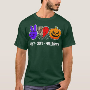 Peace, Love, Pumpkin Fall Leopard Print Funny Hall T-Shirt