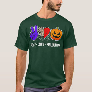 Peace, Love, Pumpkin Fall Leopard Print Funny Hall T-Shirt
