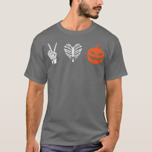 Peace Love Pumpkin Horror Face Skeleton Halloween T-Shirt
