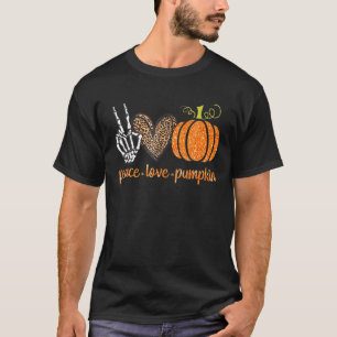 Peace Love Pumpkin Leopard Heart Halloween T-Shirt