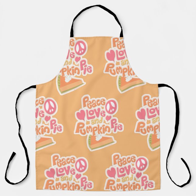 Peace Love Pumpkin Pie Fun Cartoon Pie Motto Apron (Front)