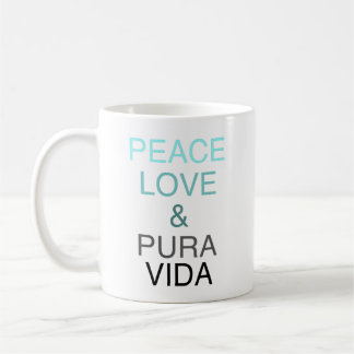 Peace Love Pura Vida Teal & Black Coffee Mug