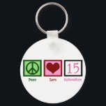 Peace Love Quinceañera Keychain<br><div class="desc">A pretty Peace Love 15 gift for a teenage birthday girl.</div>