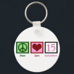 Peace Love Quinceañera Keychain<br><div class="desc">A pretty Peace Love 15 gift for a teenage birthday girl.</div>