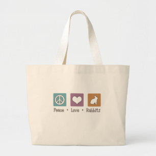 Peace Love Rabbits Large Tote Bag