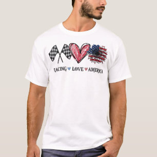 Peace Love Racing Flag America Racing Lovers T-Shirt