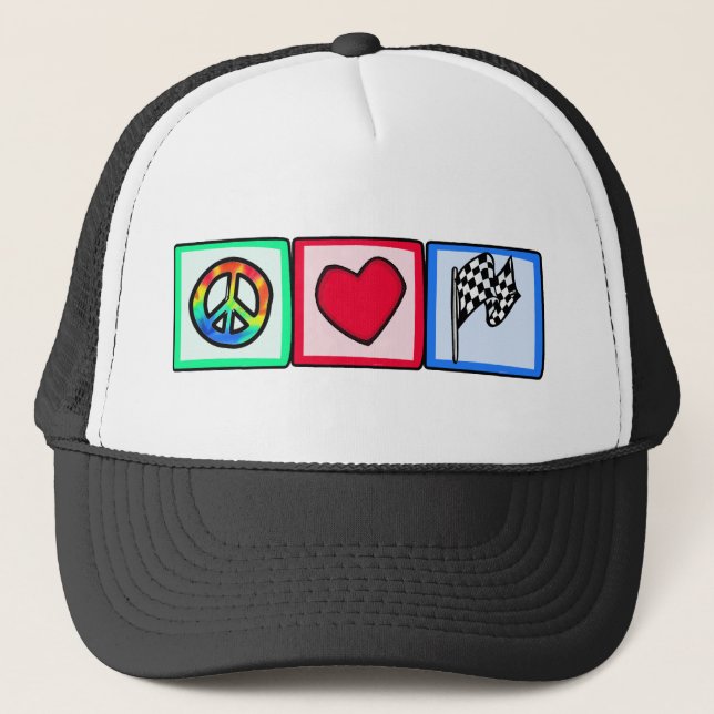 Peace, Love, Racing Trucker Hat (Front)