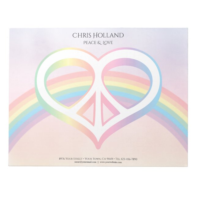 Peace & Love Rainbow 11" x 8.5" Notepad (Front)
