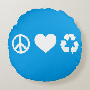 Peace Love Recycle Round Pillow