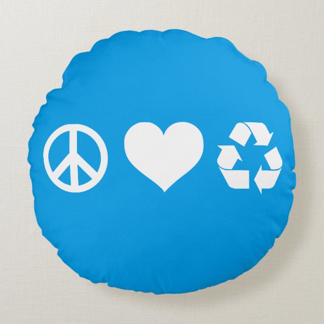 Peace Love Recycle Round Pillow (Front)