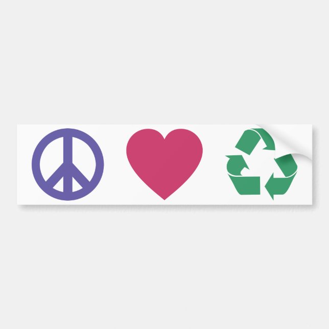 Peace, Love, Recycling Bumper Sticker (Front)
