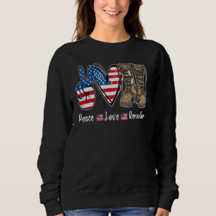 Peace Love Remember Combat Boots Usa Flag Veteran Sweatshirt