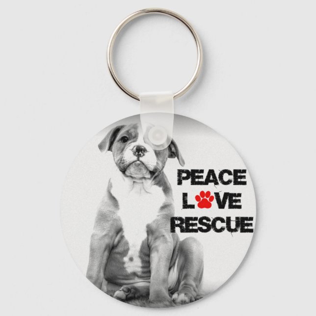 Peace Love Rescue Dog Keychain (Front)