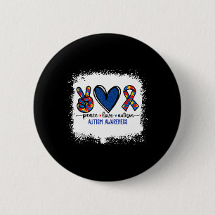 Peace Love Ribbon Autism Awareness Accept Love Und 2 Inch Round Button