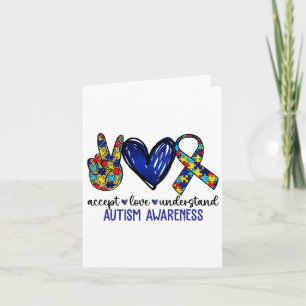 Peace Love Ribbon Autism Awareness Accept Love Und Card