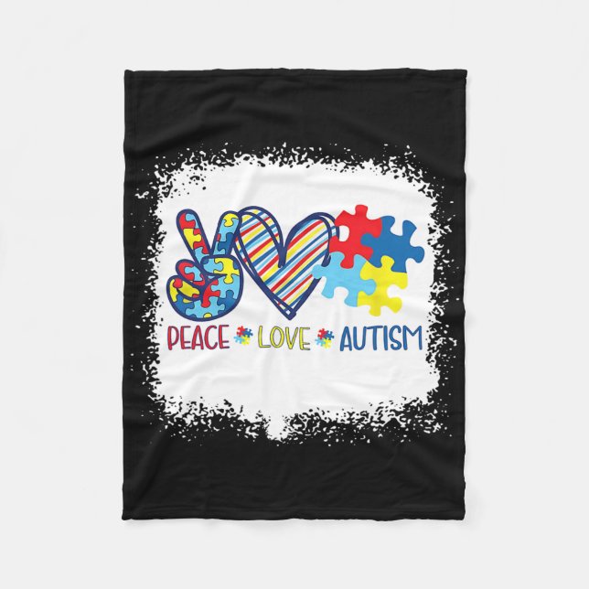 Peace Love Ribbon Autism Awareness Accept Love Und Fleece Blanket (Front)