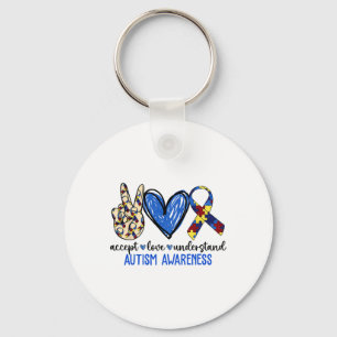 Peace Love Ribbon Autism Awareness Accept Love Und Keychain