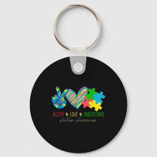 Peace Love Ribbon Autism Awareness Accept Love Und Keychain