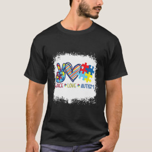 Peace Love Ribbon Autism Awareness Accept Love Und T-Shirt