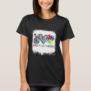 Peace Love Ribbon Autism Awareness Accept Love Und T-Shirt