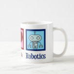 Peace Love Robotics Coffee Mug<br><div class="desc">Peace Love Robotics gift with a peace sign,  heart,  and a cool robot made with nanotechnology. A cute artificial intelligence professor or robotic major present. Order for a robotic lab technician who works with programming and engineering.</div>