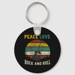 Peace Love Rock & Roll Guitar Player Guitarist Keychain