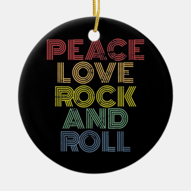 Peace Love Rock And Roll Ceramic Ornament (Front)