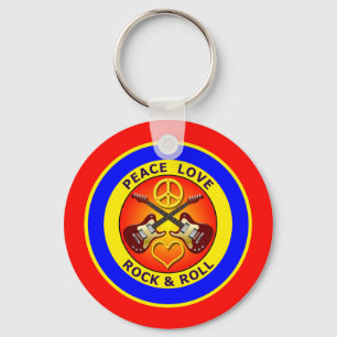 PEACE LOVE ROCK AND ROLL KEYCHAIN