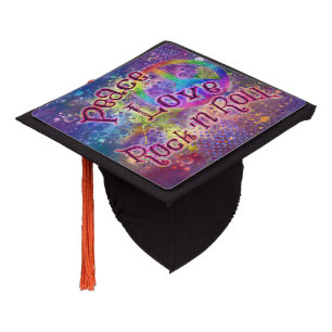 Peace, Love, Rock 'n Roll Far Out Graduation Cap Topper