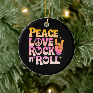 Peace Love Rock n Roll - Music-Inspired Typography Ceramic Ornament