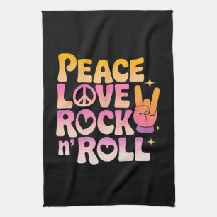 Peace Love Rock n Roll - Music-Inspired Typography Kitchen Towel