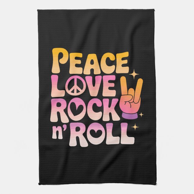 Peace Love Rock n Roll - Music-Inspired Typography Kitchen Towel (Vertical)