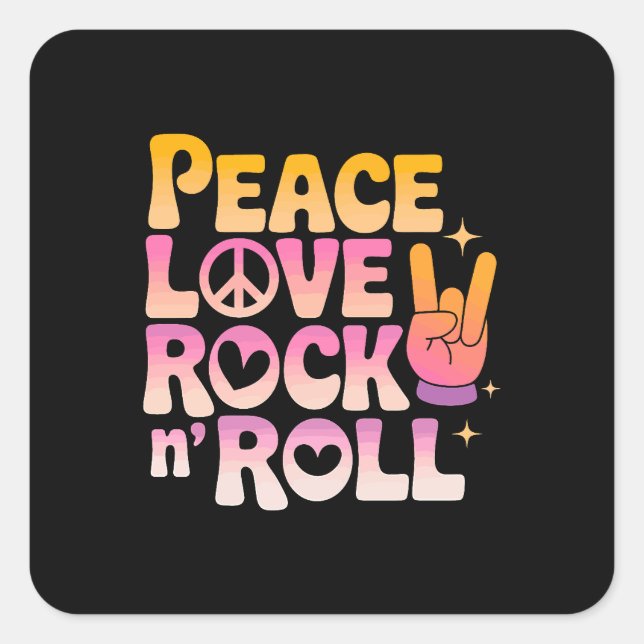 Peace Love Rock n Roll - Music-Inspired Typography Square Sticker (Front)