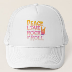 Peace Love Rock n Roll - Music-Inspired Typography Trucker Hat