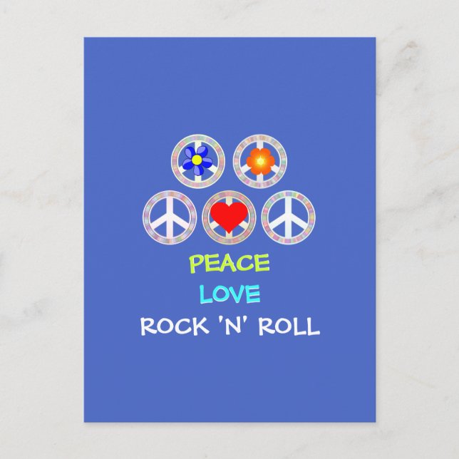 PEACE, LOVE, ROCK 'N' ROLL, POSTCARD (Front)
