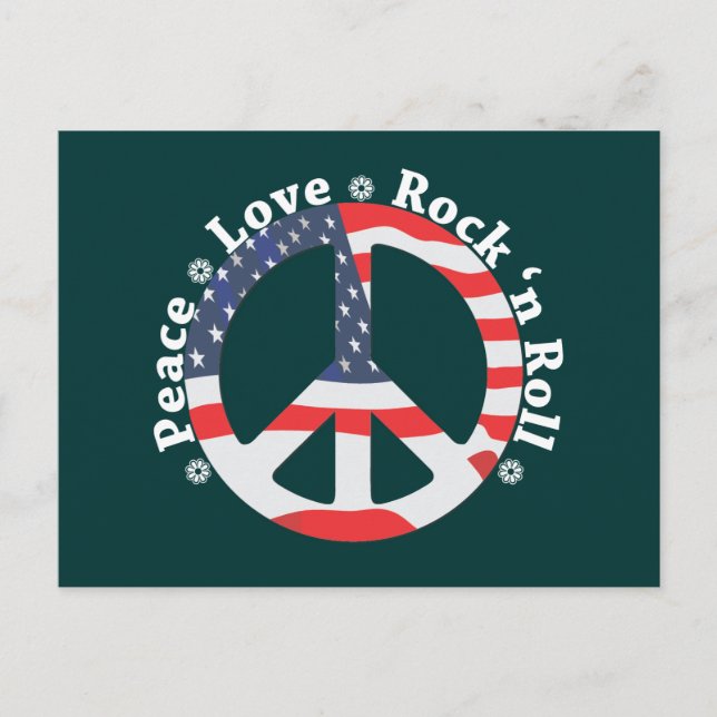 Peace, Love, Rock n Roll Postcard (Front)