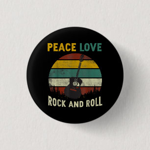 Peace Love & Rock & Roll Guitar Player Guitarist V 1 Inch Round Button